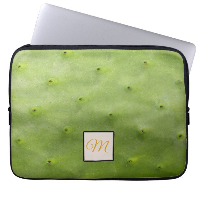 Funda Para Portátil Monograma de foto del Cactus verde tropical botáni (Frente)