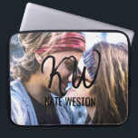 Funda Para Portátil Monograma de foto y guión de pincel para personali<br><div class="desc">Esta pieza es un diseño personalizado, moderno y personalizado. Incluye una foto que el cliente reemplaza con sus propias iniciales de guión de fotografía y pincel. Este impreso seguramente se sumará al estilo personal de cualquier hombre o mujer, haciéndolo de moda y atrevido. Este diseño en particular permite la personalización...</div>