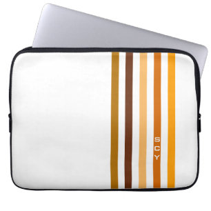 Funda Para Portátil Monograma de franjas verticales de Tan Brown