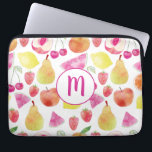 Funda Para Portátil Monograma de frutas Watecolor<br><div class="desc">Patrón de fruta acuarela con monograma. Diseño fresco,  colorido y de bonito para los gourmets. Cambiar el inicial al personalizar.</div>