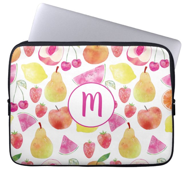 Funda Para Portátil Monograma de frutas Watecolor (Frente)