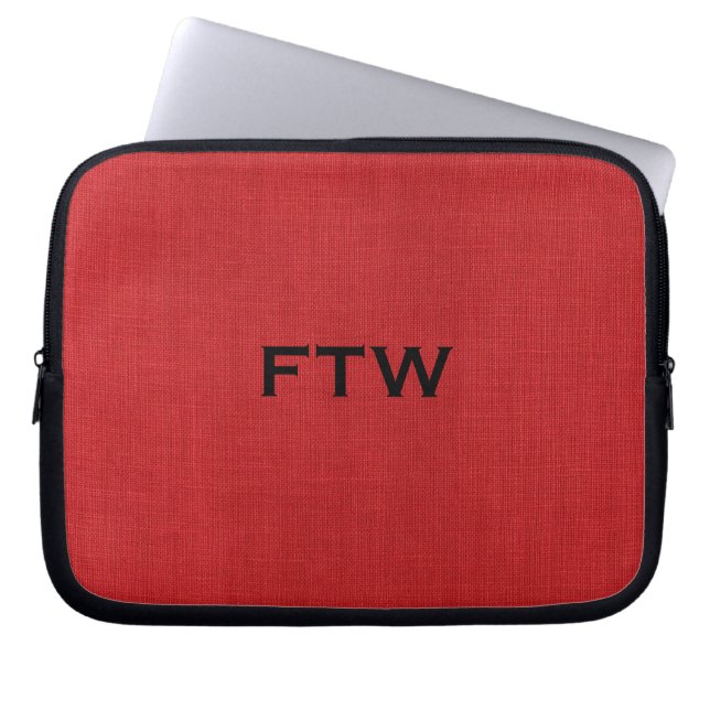 Funda Para Portátil Monograma de FTW sobre textura de línea roja (Frente)