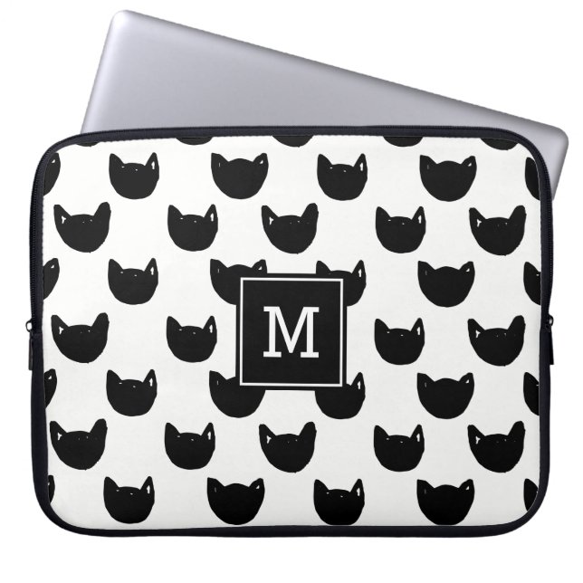 Funda Para Portátil Monograma de gato negro Doodle moda Girona Persona (Frente)