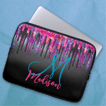 Funda Para Portátil monograma de goteo azul rosado rosado y negro de m<br><div class="desc">Moda rosa caliente, azul purpurina negro goteo monograma Manga portátil. Añada un poco de estilo a su oficina, escritorio o espacio personal con una Moda y un nombre personalizado elegante y una funda monográfica para portátiles. Personalízalo con un nombre de script y un monograma. El accesorio perfecto para una chica...</div>