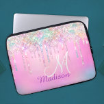 Funda Para Portátil Monograma de goteo de Purpurina de arcoiris de uni<br><div class="desc">moda de bonito y elegante purpurina girículino se gotea en rosa arcoiris unicornio para crear un especial y elegante funda para portátil portátil. Añade un estilo a tu oficina, escritorio o espacio personal con una Moda y un nombre personalizado y un mango monograma para portátil.. personaliza con un nombre de...</div>