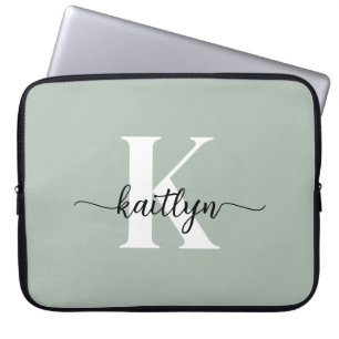 Funda Para Portátil Monograma de guión verde sabio