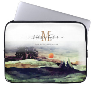 Funda Para Portátil Monograma de hermosas acuarelas y árboles