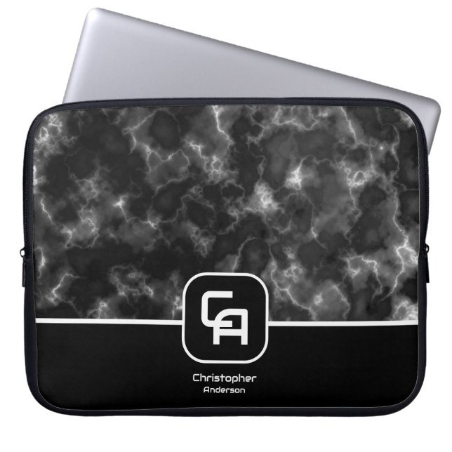 Funda Para Portátil Monograma de humo oxidado Blanco negro (Frente)