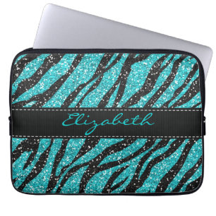 Funda Para Portátil Monograma de impresión de cebra de Purpurina turqu