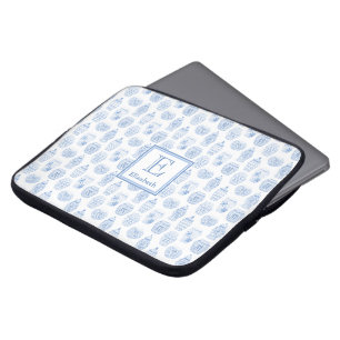 Funda Para Portátil Monograma de impresión de jara de jengibre azul y