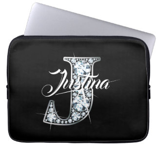 Funda Para Portátil Monograma de J Faux Diamond Bling