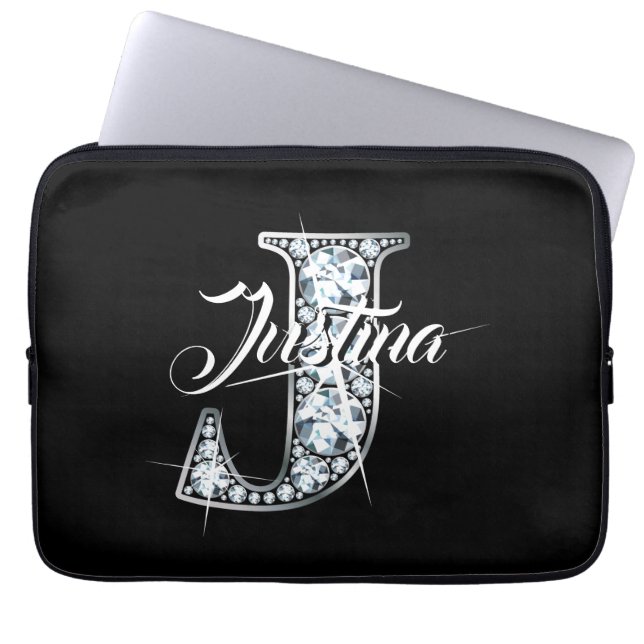 Funda Para Portátil Monograma de J Faux Diamond Bling (Frente)