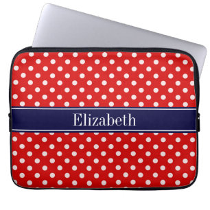 Funda Para Portátil Monograma de la cinta azul de la marina con puntos