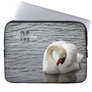 Funda Para Portátil Monograma de la fotografía de cisne muda
