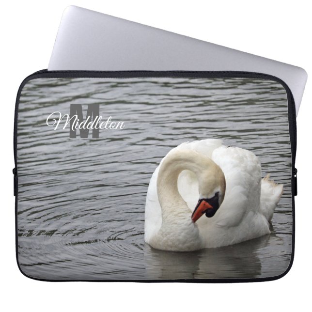 Funda Para Portátil Monograma de la fotografía de cisne muda (Frente)