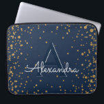 Funda Para Portátil Monograma de la Marina Azul y el Oro Confetti<br><div class="desc">Funda Monograma Elegante Navy Blue y Gold Confetti. Este funda se puede personalizar para incluir su nombre inicial y su nombre de pila.</div>