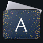 Funda Para Portátil Monograma de la Marina Azul y el Oro Confetti<br><div class="desc">Funda Monograma Elegante Navy Blue y Gold Confetti. Este funda se puede personalizar para incluir su nombre inicial y su nombre de pila.</div>