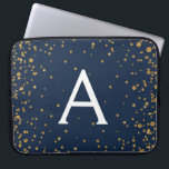 Funda Para Portátil Monograma de la Marina Azul y el Oro Confetti<br><div class="desc">Funda Monograma Elegante Navy Blue y Gold Confetti. Este funda se puede personalizar para incluir su nombre inicial y su nombre de pila.</div>