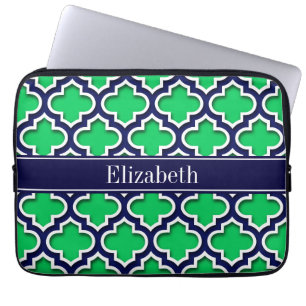Funda Para Portátil Monograma de la Marina Esmeralda Marroquí #5DS