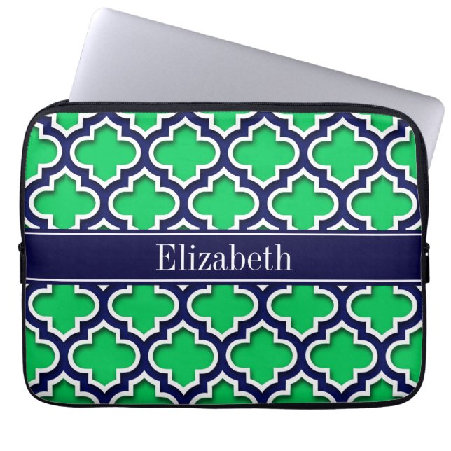 Funda Para Portátil Monograma de la Marina Esmeralda Marroquí #5DS (Frente)