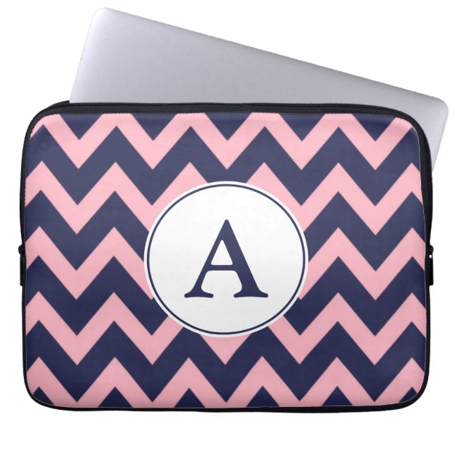 Funda para portátil monograma de la marina rosa (Frente)
