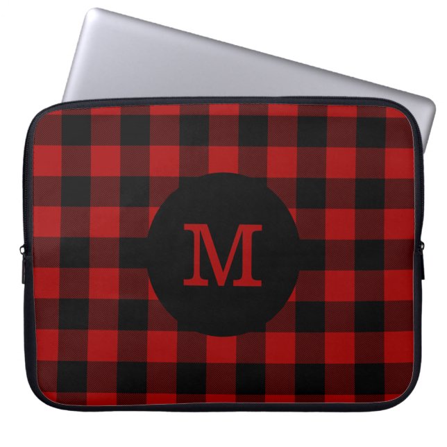 Funda Para Portátil Monograma de la tela escocesa del búfalo (Frente)