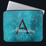Funda Para Portátil Monograma de las estrellas de espuma azul turquesa<br><div class="desc">Espuma azul turquesa y elegante Funda Monograma. Este funda se puede personalizar para incluir su nombre inicial y su nombre de pila.</div>