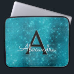Funda Para Portátil Monograma de las estrellas de espuma azul turquesa<br><div class="desc">Espuma azul turquesa y elegante Funda Monograma. Este funda se puede personalizar para incluir su nombre inicial y su nombre de pila.</div>