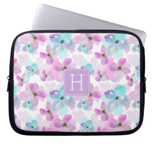 Funda Para Portátil Monograma de las flores acuáticas de lavanda