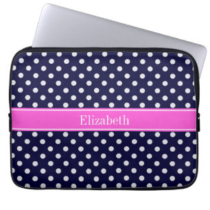 Funda Para Portátil Monograma de lazo rosado caliente con puntos de po