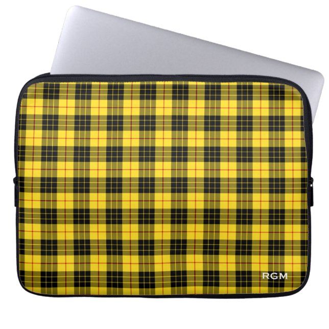 Funda Para Portátil Monograma de MacLeod Tartan amarillo y negro (Frente)