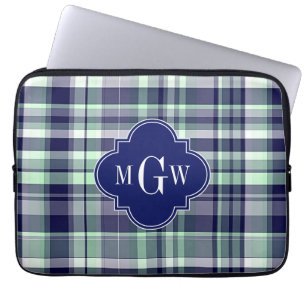 Funda Para Portátil Monograma de madras de pincel blanco de la Marina