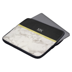 Funda Para Portátil Monograma de mármol de oro negro