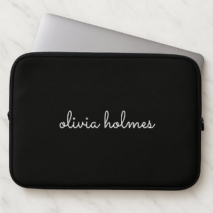 Funda Para Portátil Monograma de moda   Nombre de guión negro moderno
