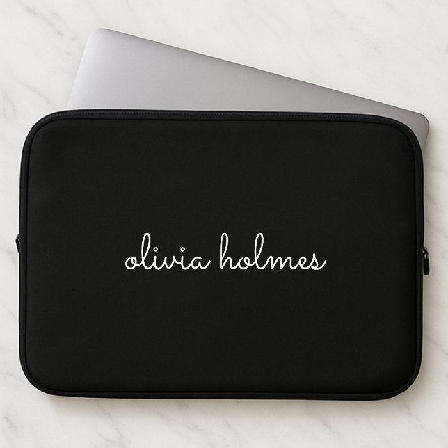 Funda Para Portátil Monograma de moda | Nombre de guión negro moderno (Subido por el creador)
