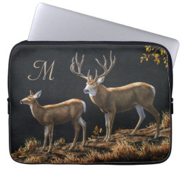 Funda Para Portátil Monograma de Mule Deer Buck y Doe
