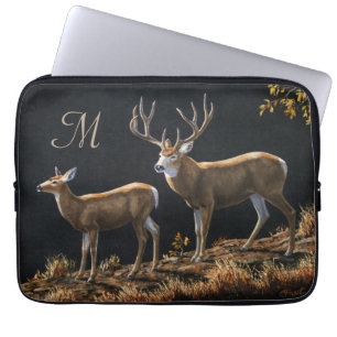 Funda Para Portátil Monograma de Mule Deer Buck y Doe