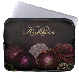 Funda Para Portátil Monograma de Navidad Adorno Rosa Verde Negro