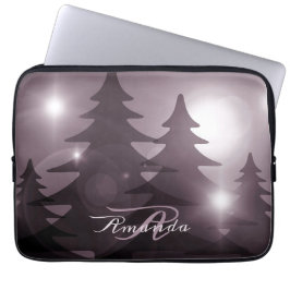 Funda Para Portátil Monograma de Navidad Árboles Rosados Festejo Invie