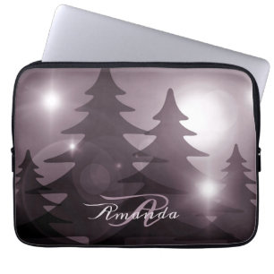 Funda Para Portátil Monograma de Navidad Árboles Rosados Festejo Invie