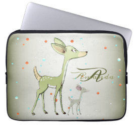Funda Para Portátil Monograma de Navidad Ciervos Verdes Fiestas Bonito