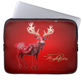 Funda Para Portátil Monograma de Navidad Reno Rojo Fiestas de Invierno