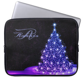 Funda Para Portátil Monograma de Navidad Rosa Azul Invierno Negro Rúst