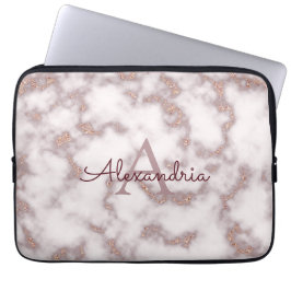 Funda Para Portátil Monograma de nombre de mármol rosa con lámina de o