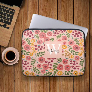 Funda Para Portátil Monograma de nombre floral mixto pintado a mano y