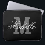 Funda Para Portátil Monograma de nombre personalizado para portátil |<br><div class="desc">Monograma de nombre personalizado para portátil | Negro. Diseño elegante de tipografía con letra inicial monogramada.</div>