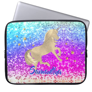 Funda Para Portátil Monograma de oro de arcoiris Purpurina rosa unicor