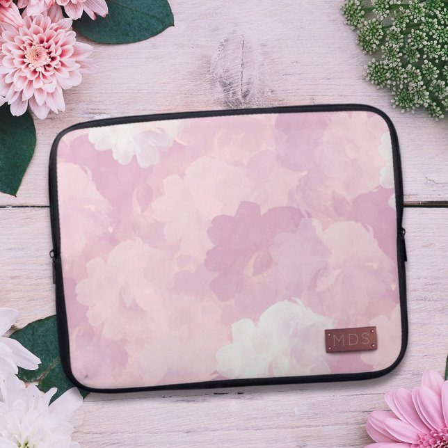 Funda Para Portátil Monograma de oro de Rosa Floral Rosa Faux (Subido por el creador)