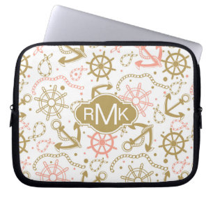 Funda Para Portátil Monograma de oro del modelo el   del ancla