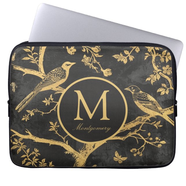 Funda Para Portátil Monograma de oro negro (Frente)